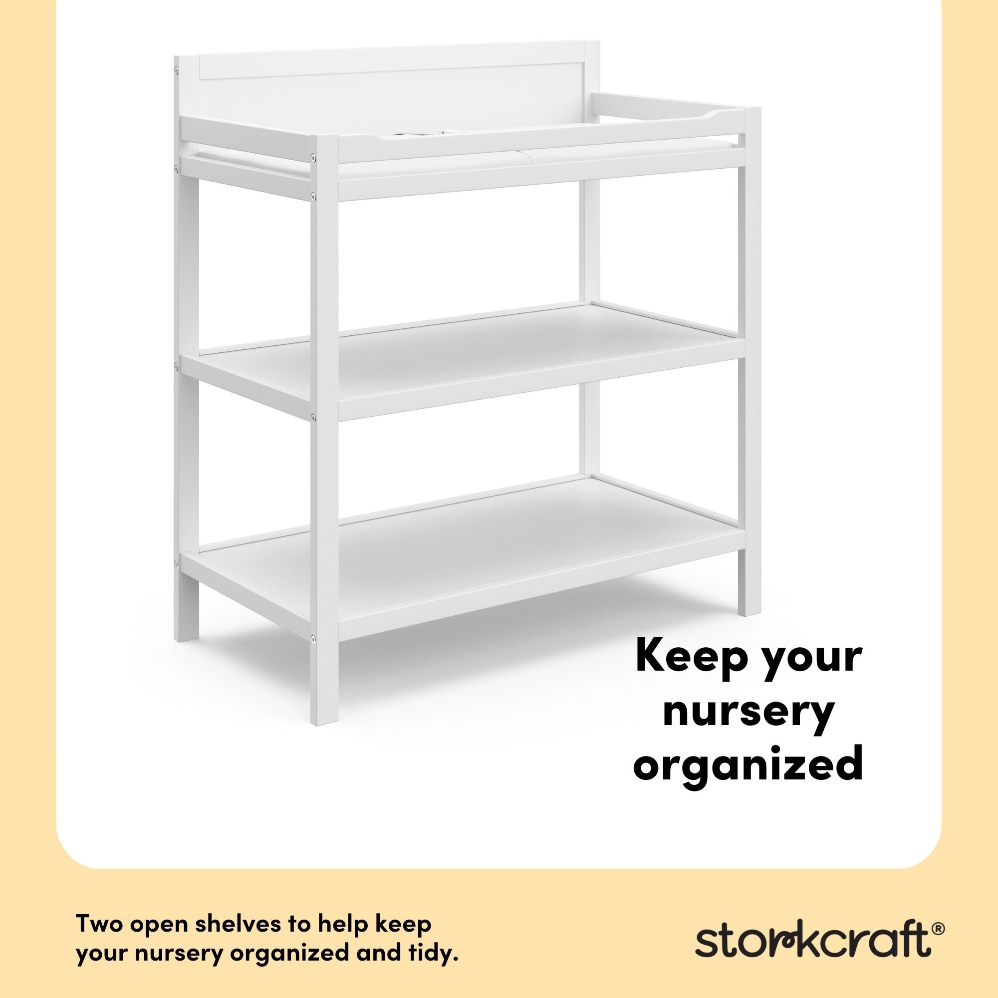 Alpine white changing table organization callout