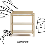 Alpine driftwood changing table with black doodles overlaid on image
