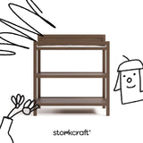 Alpine hazelnut changing table with black doodles overlaid on image