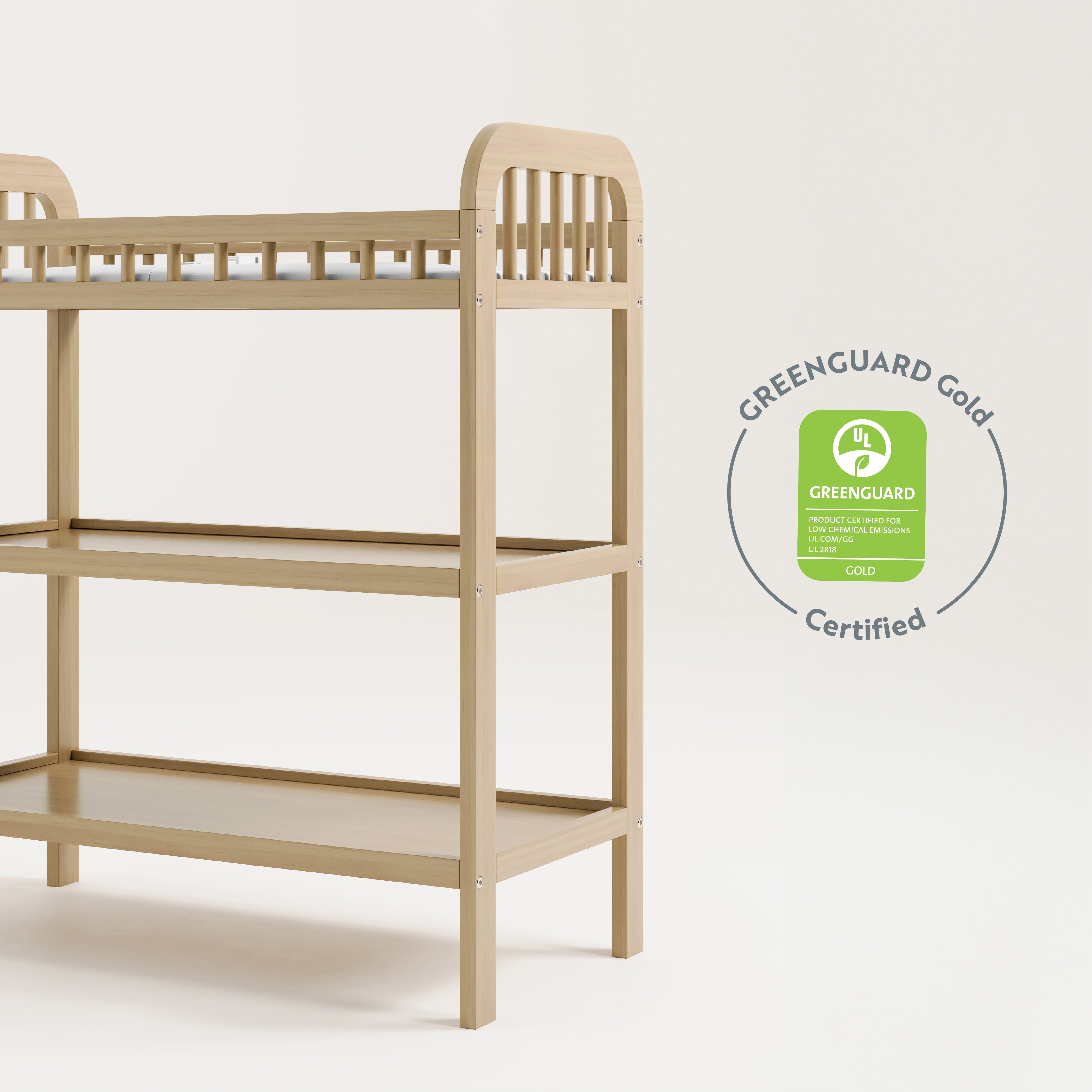 storkcraft pasadena driftwood changing table GREENGUARD Gold Certified callout