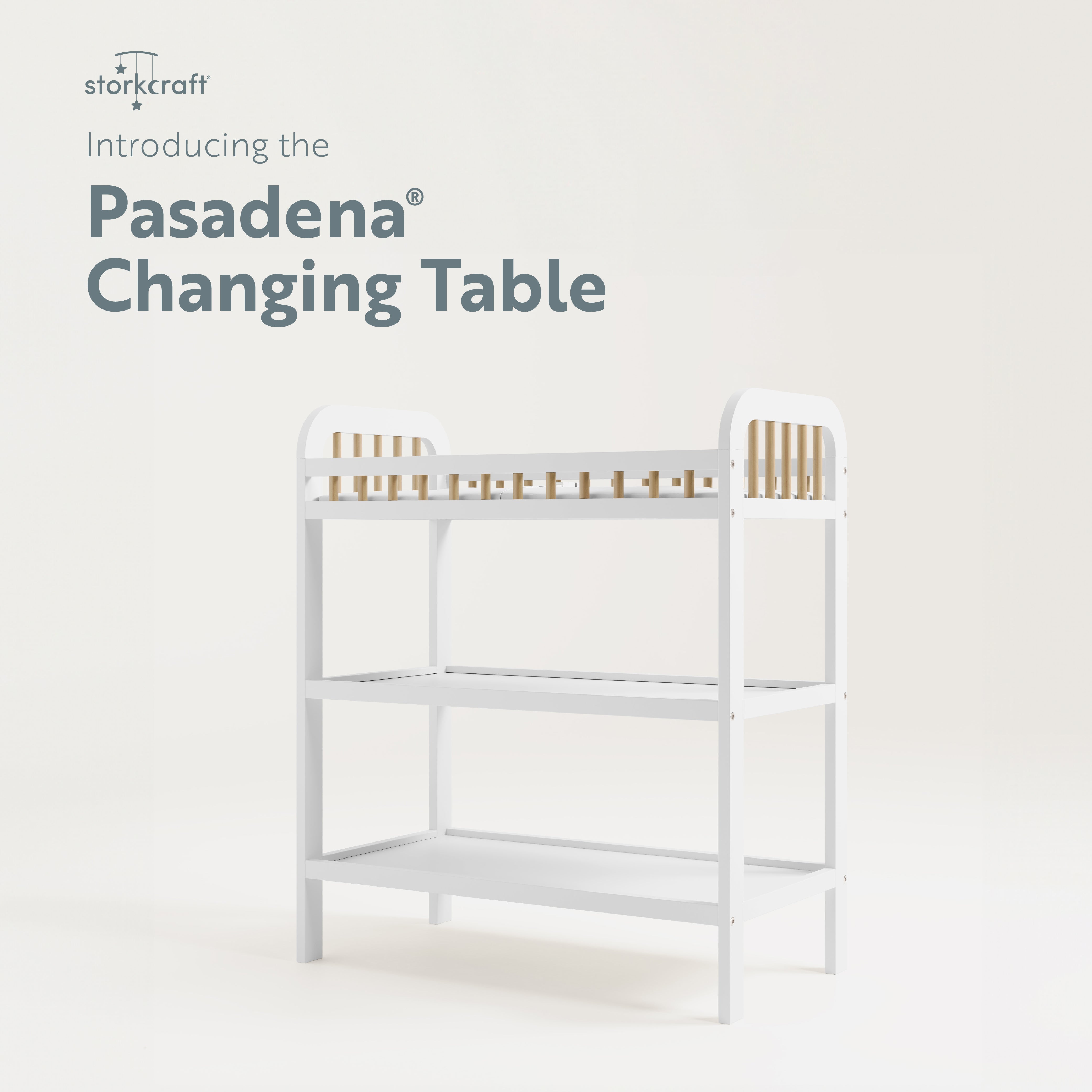 storkcraft pasadena white with driftwood changing table callout