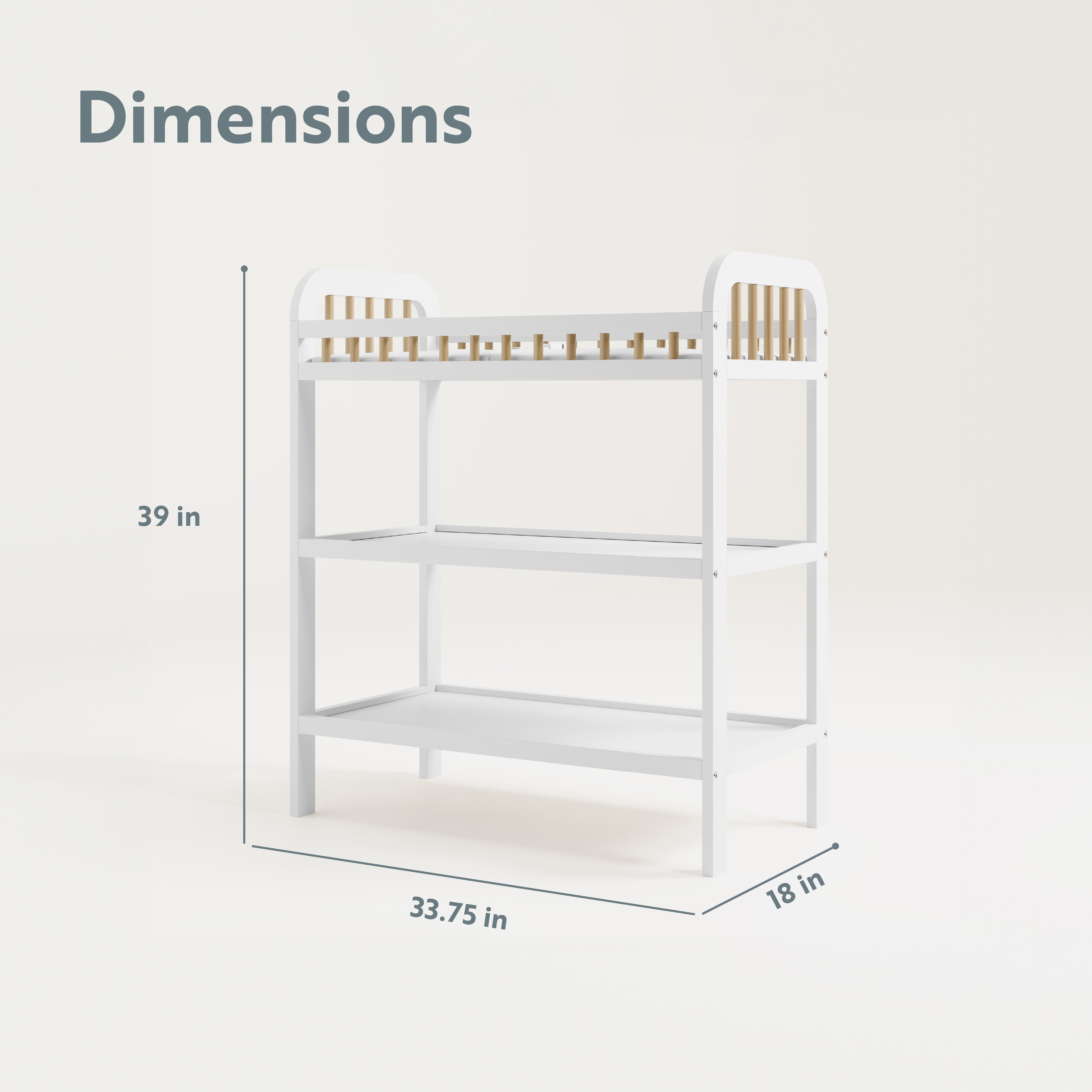 storkcraft pasadena white with driftwood changing table dimensions callout