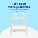 Olivia white changing table open shelves callout