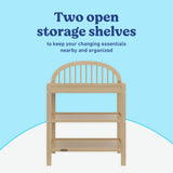 Olivia driftwood changing table open shelves callout