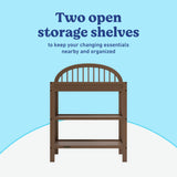 Olivia hazelnut changing table open shelves callout