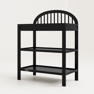 angled view of black changing table
