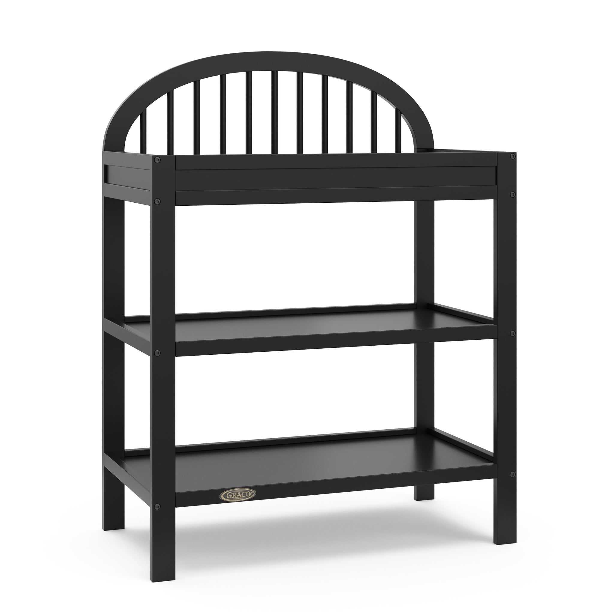angled view of black changing table