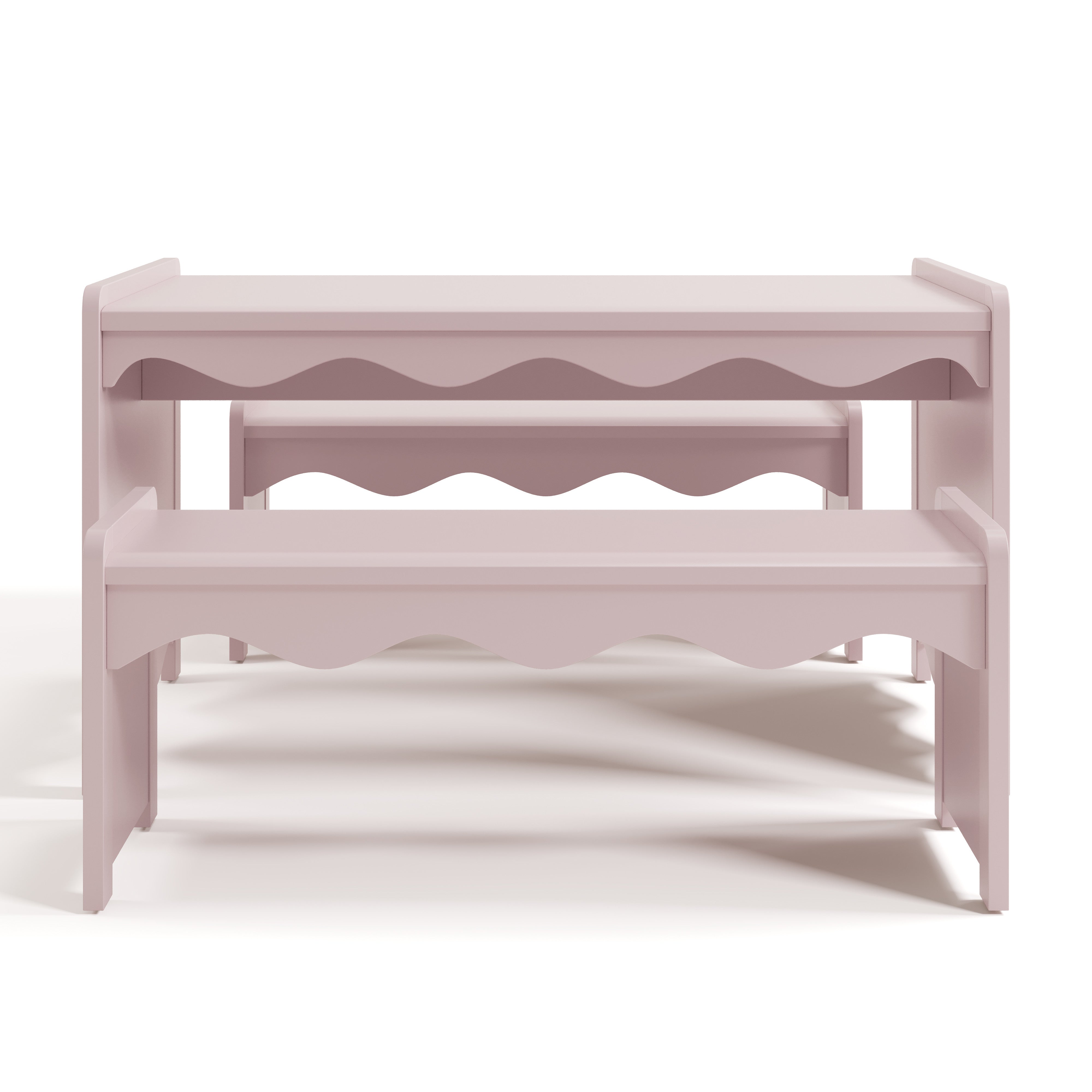 Front view of Casablanca blush bench and table set