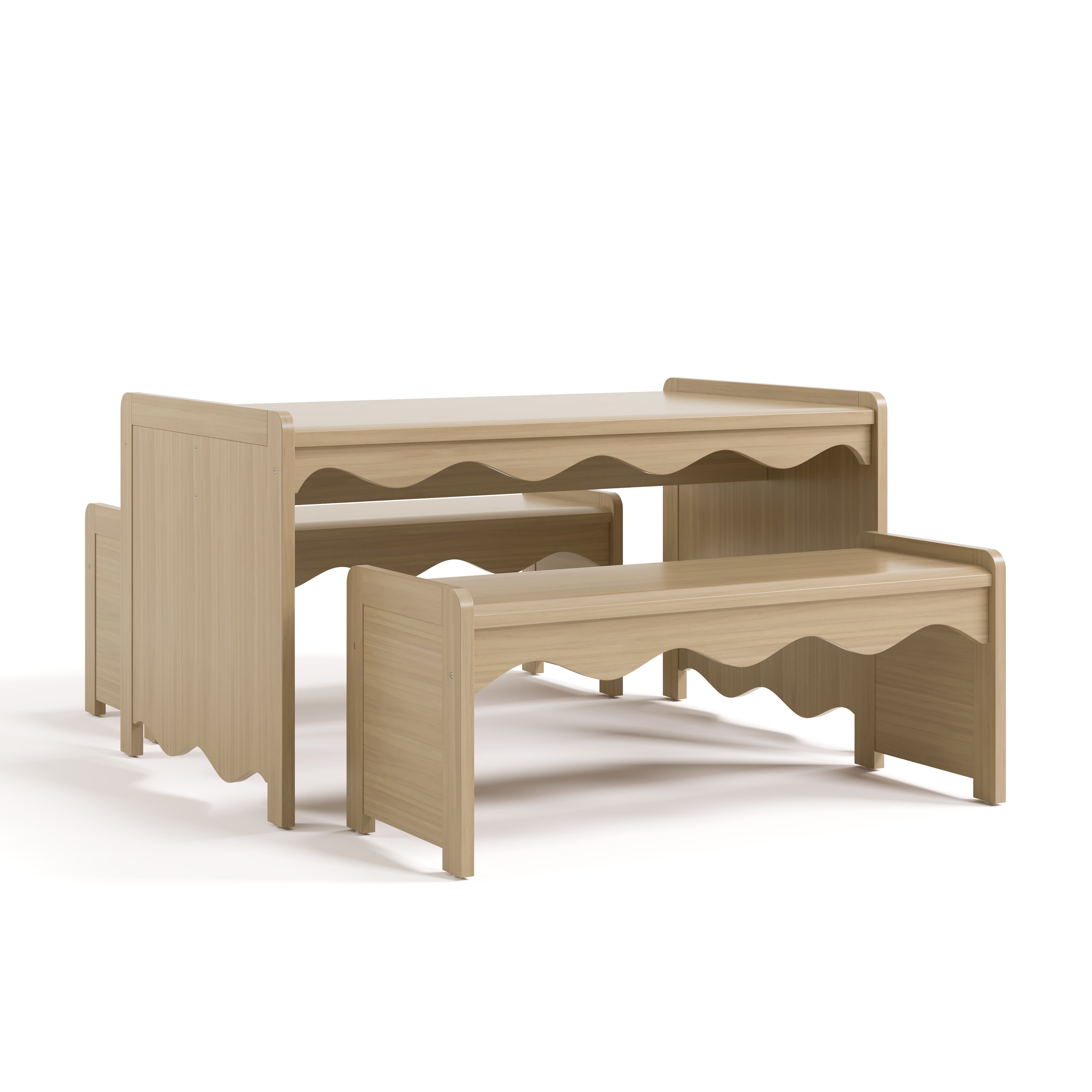 Angle view of Casablanca driftwood bench and table set