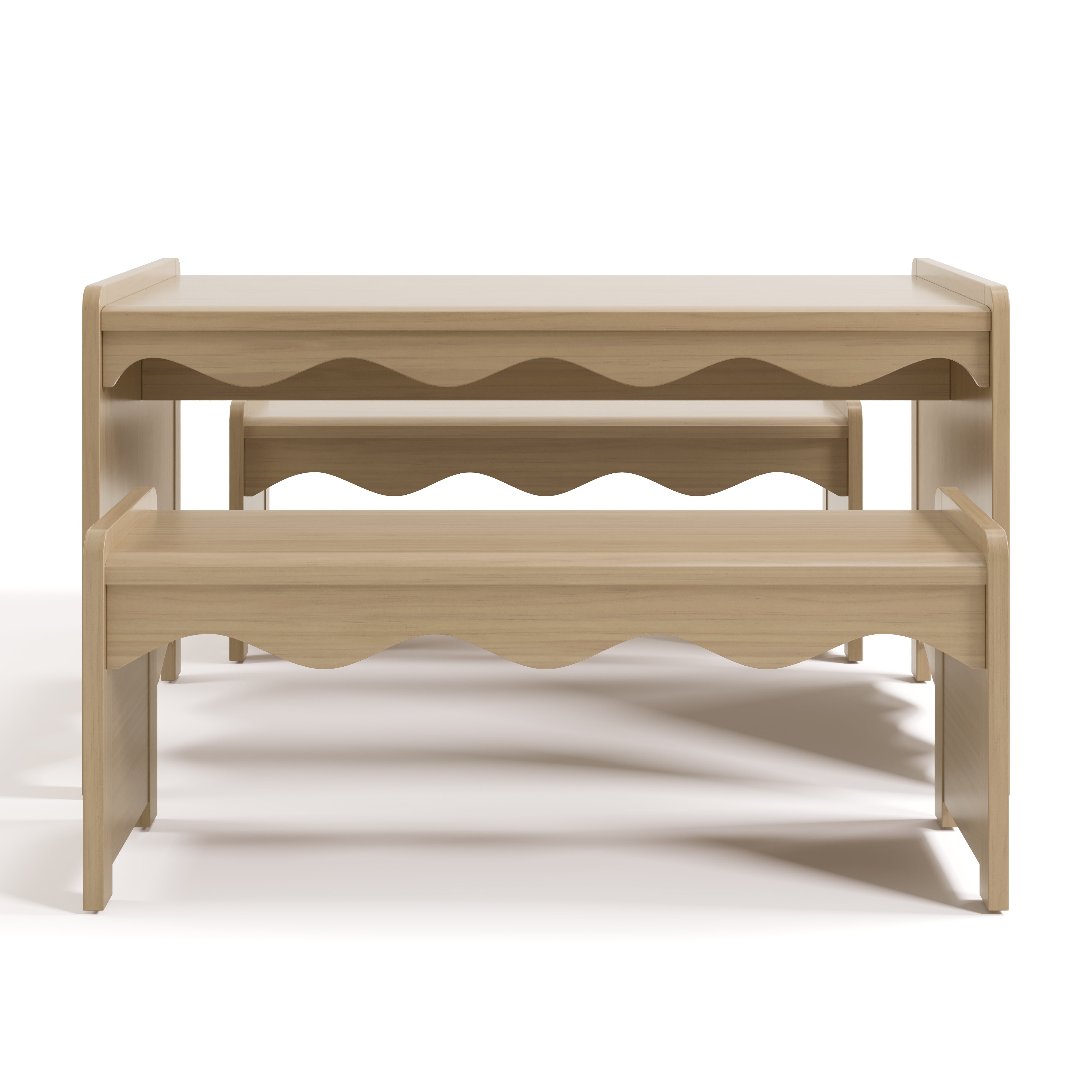 Front view of Casablanca driftwood bench and table set