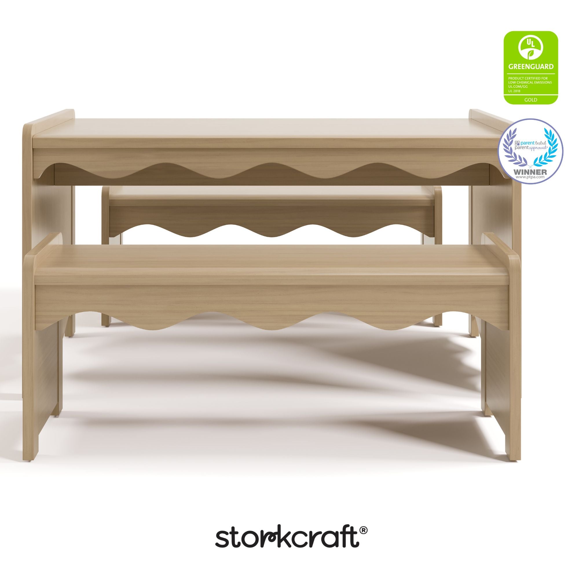 Casablanca driftwood bench and table set with GGG and PTPA logo on top right