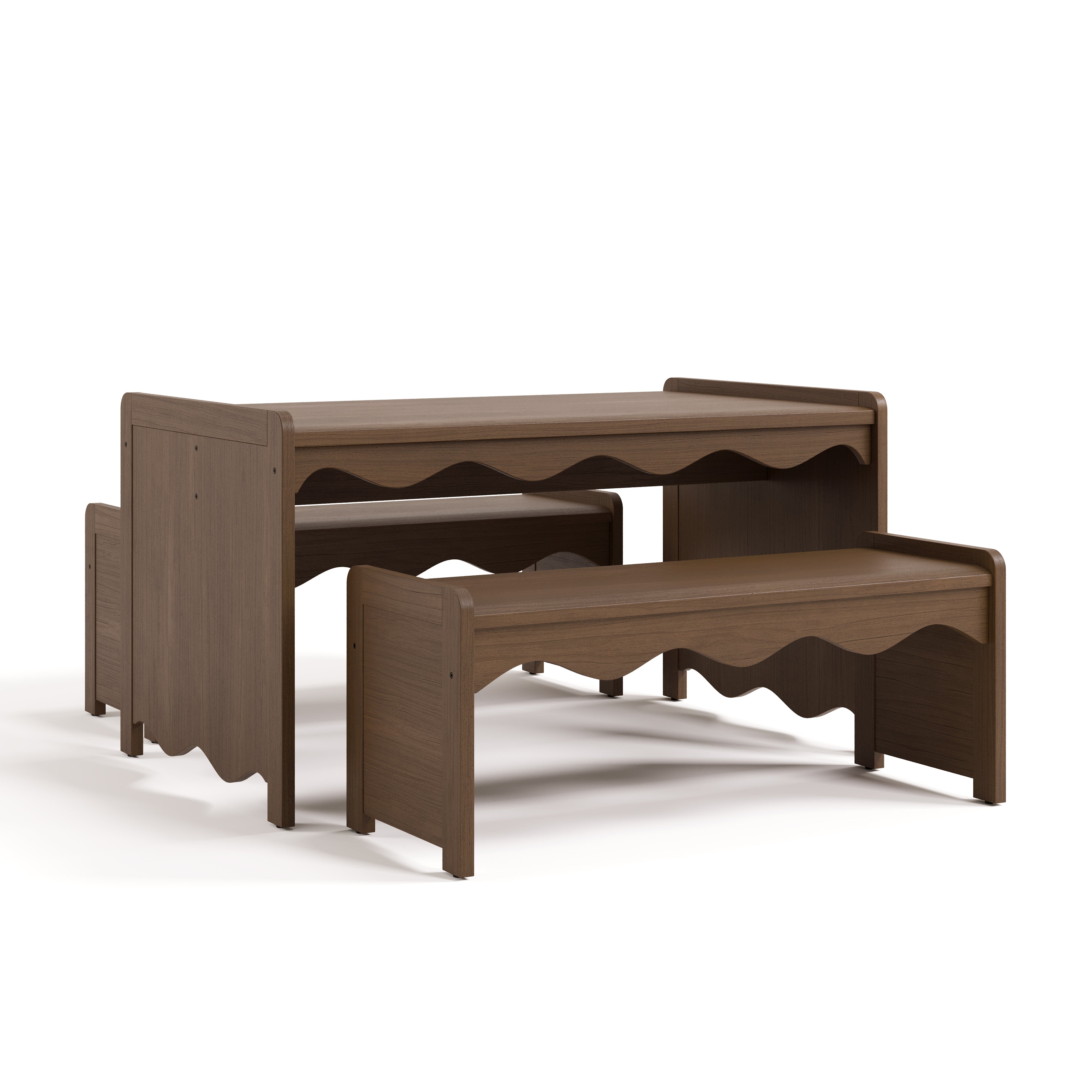 Angle view of Casablanca hazelnut bench and table set