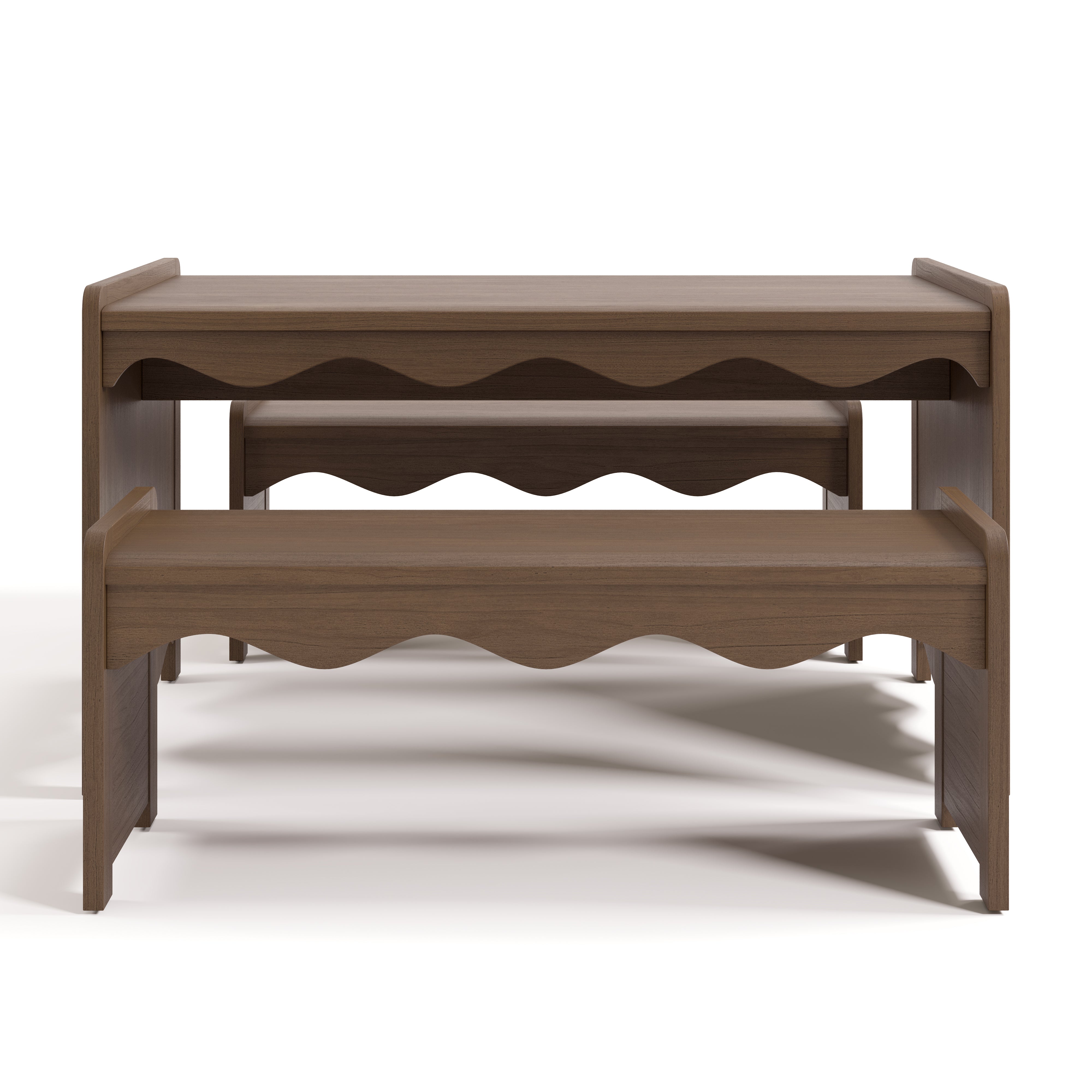 Front view of Casablanca hazelnut bench and table set