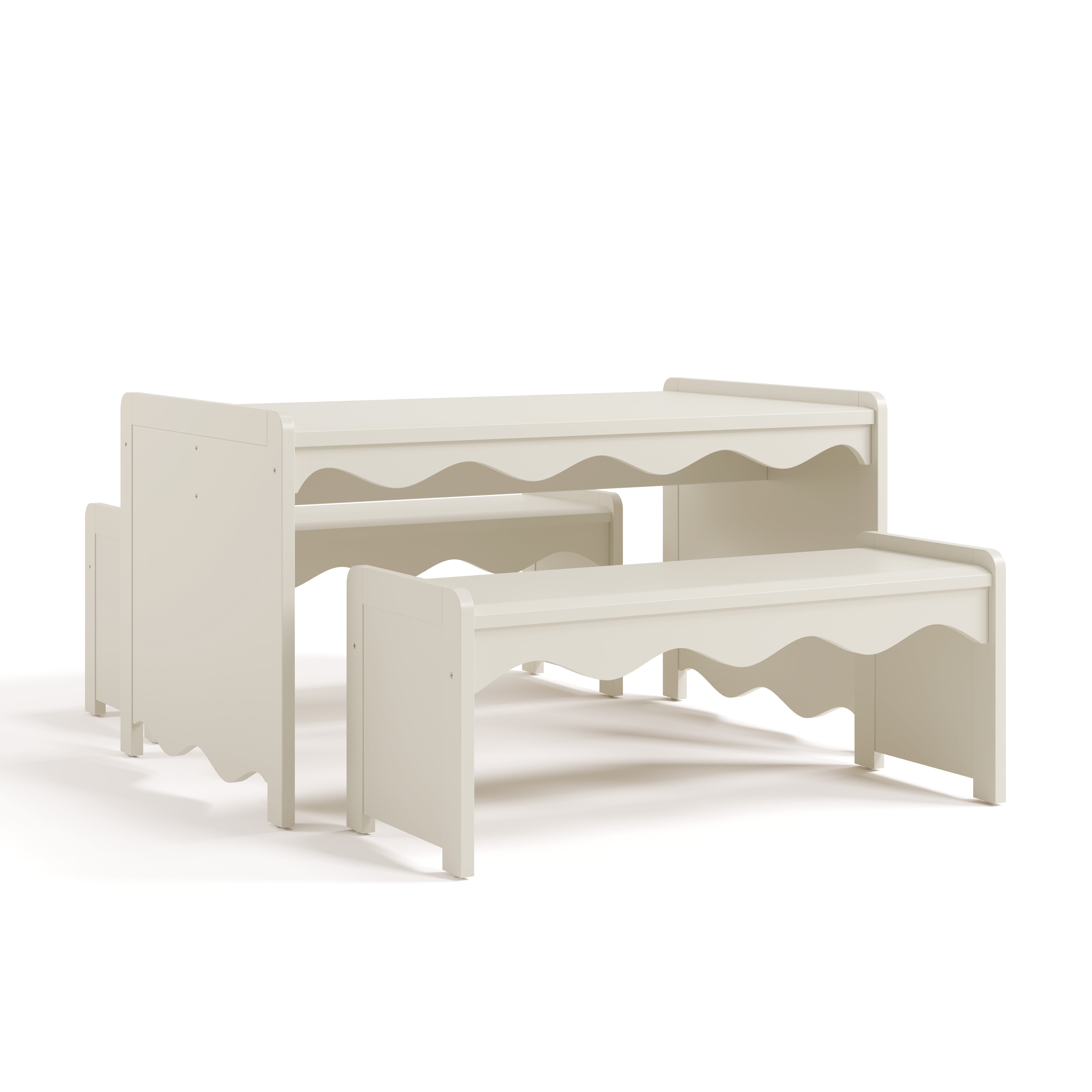 Angle view of Casablanca frosted oat bench and table set