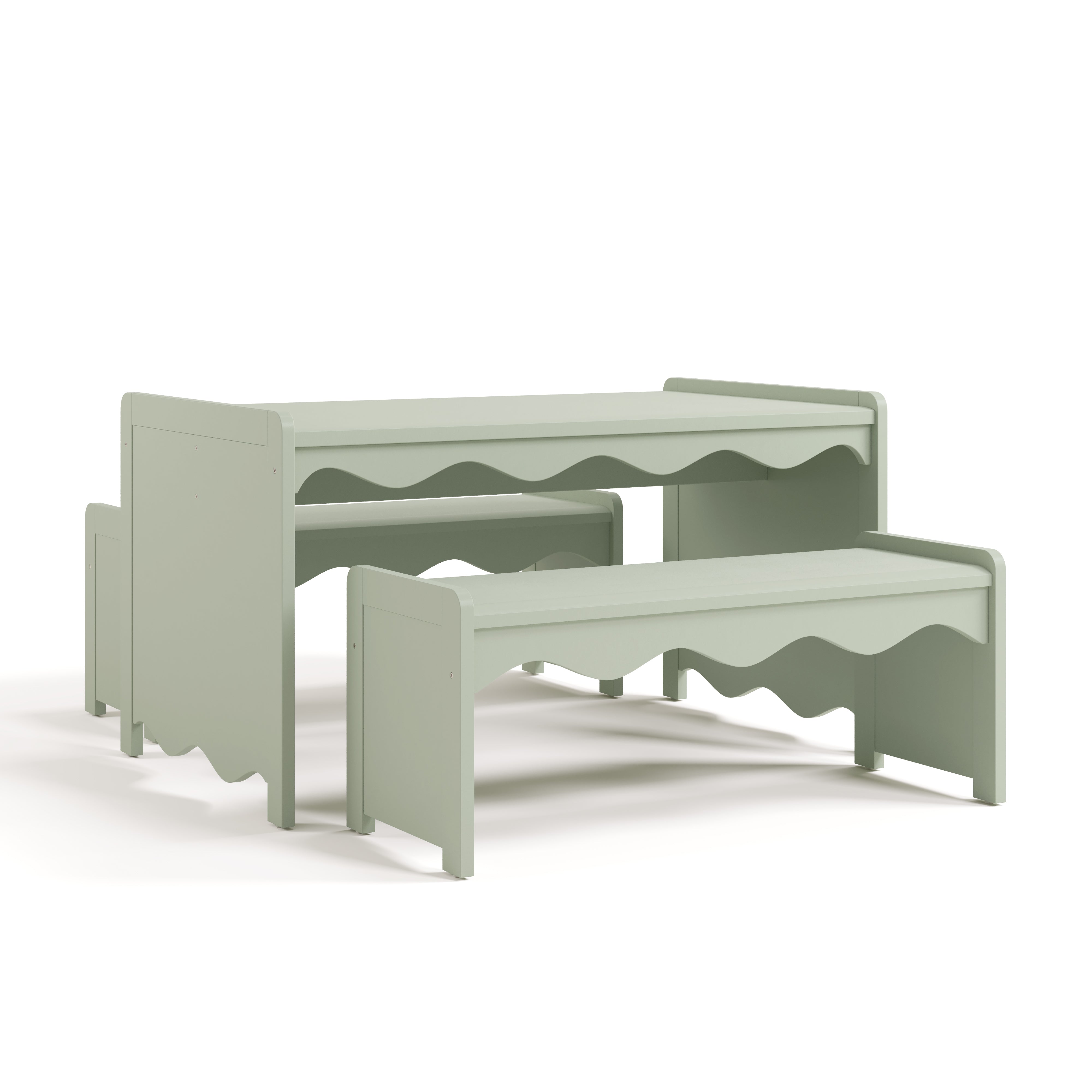 Angle view of Casablanca sage bench and table set