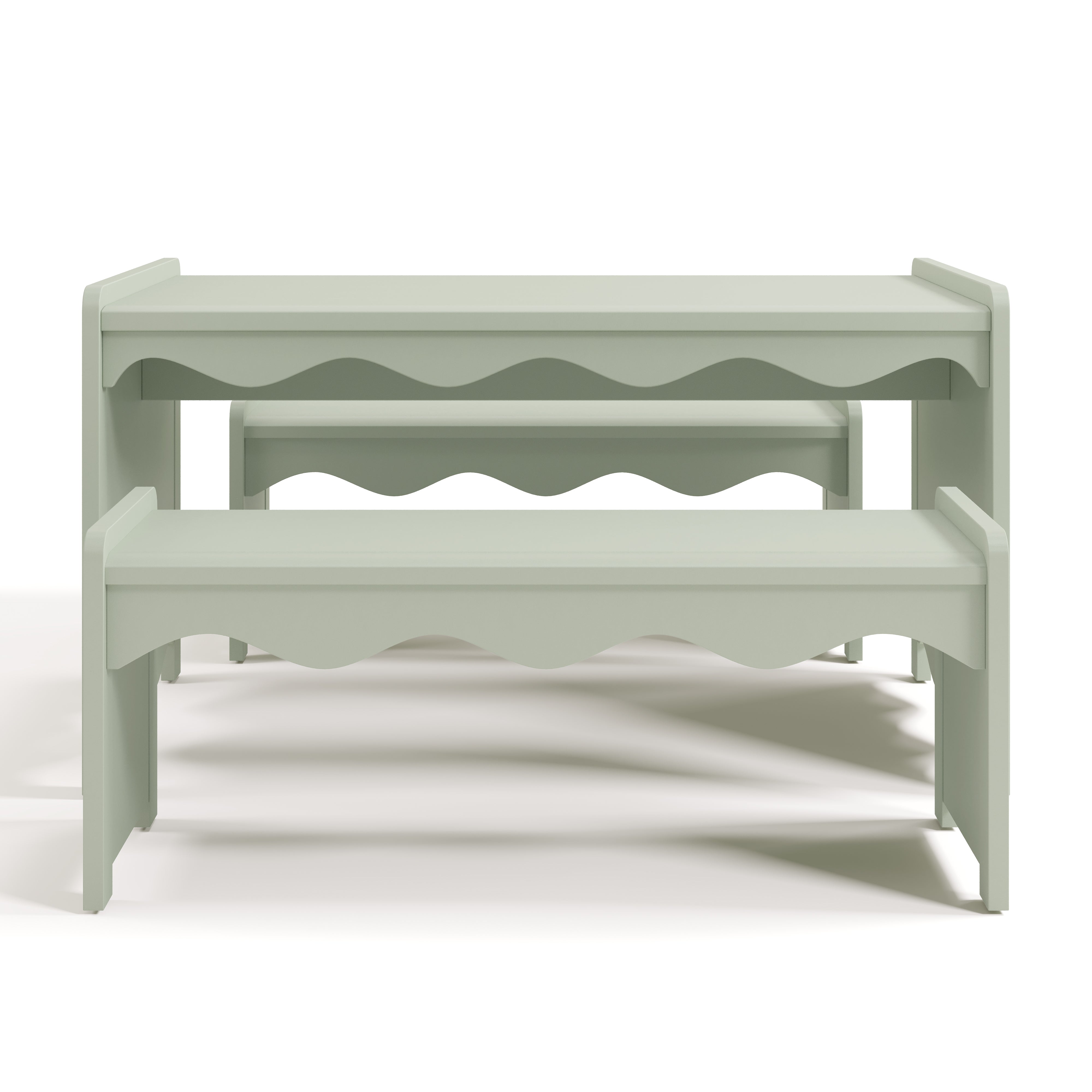 Front view of Casablanca sage bench and table set