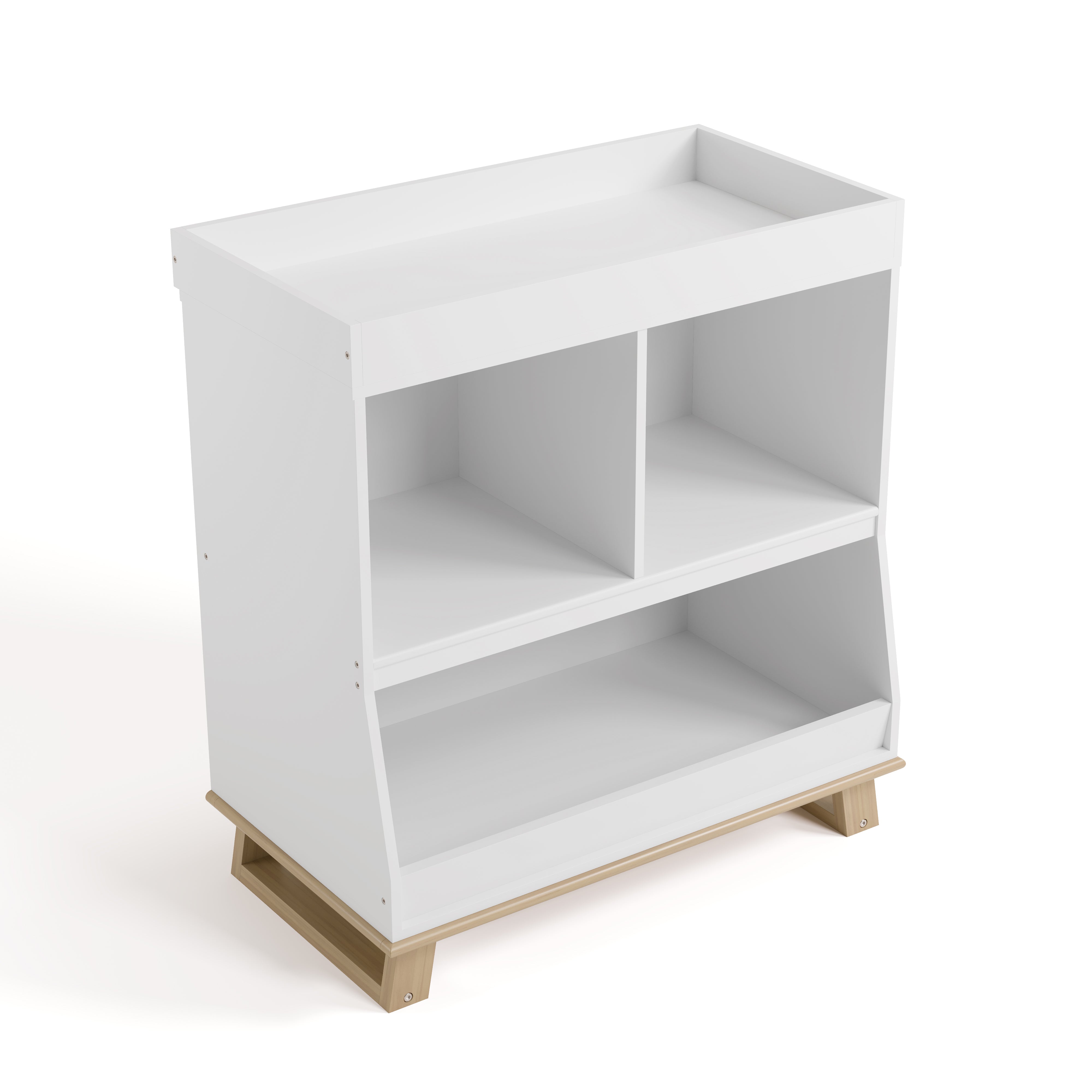 storkcraft modern convertible changing table white with driftwood top view