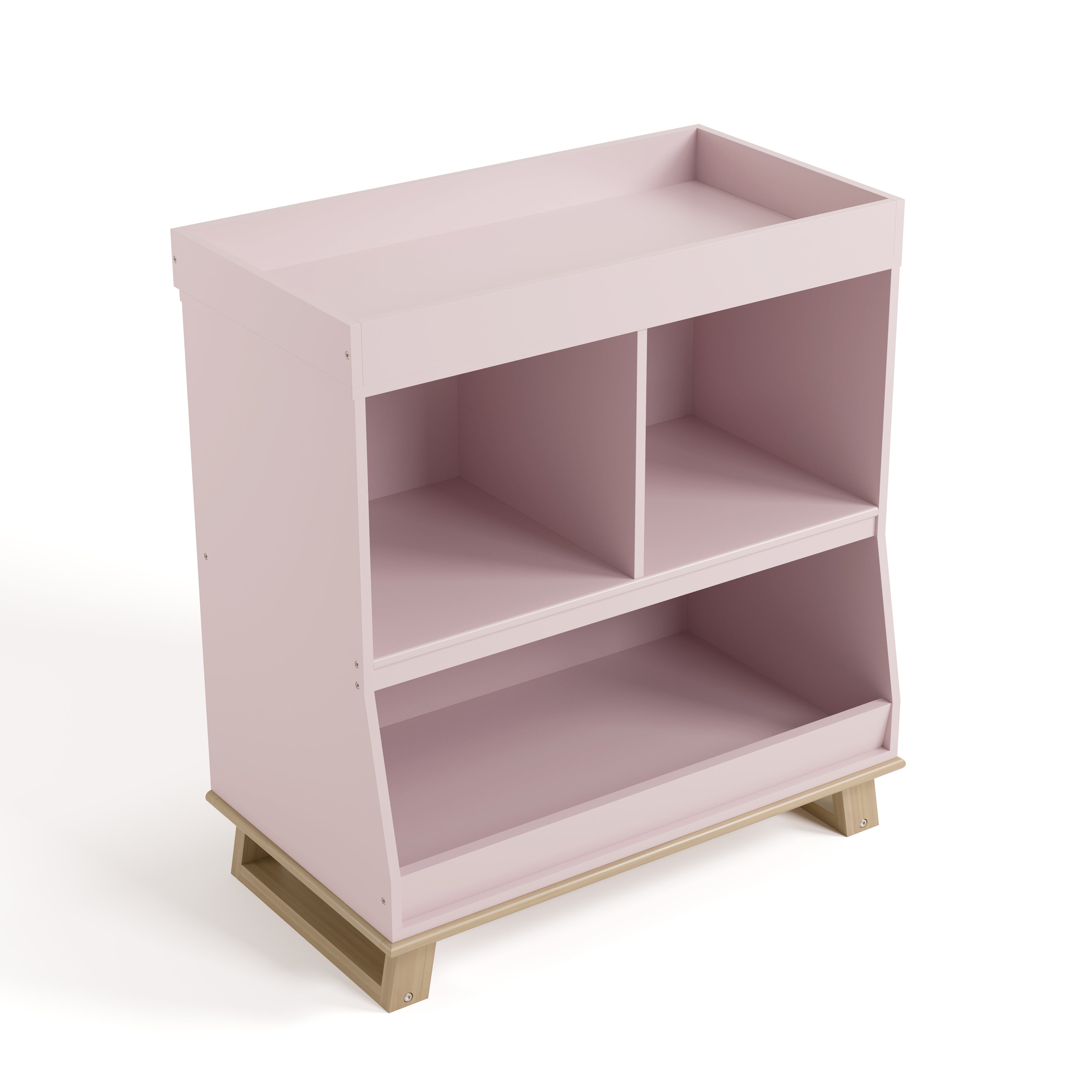 storkcraft modern convertible changing table blush with driftwood top view