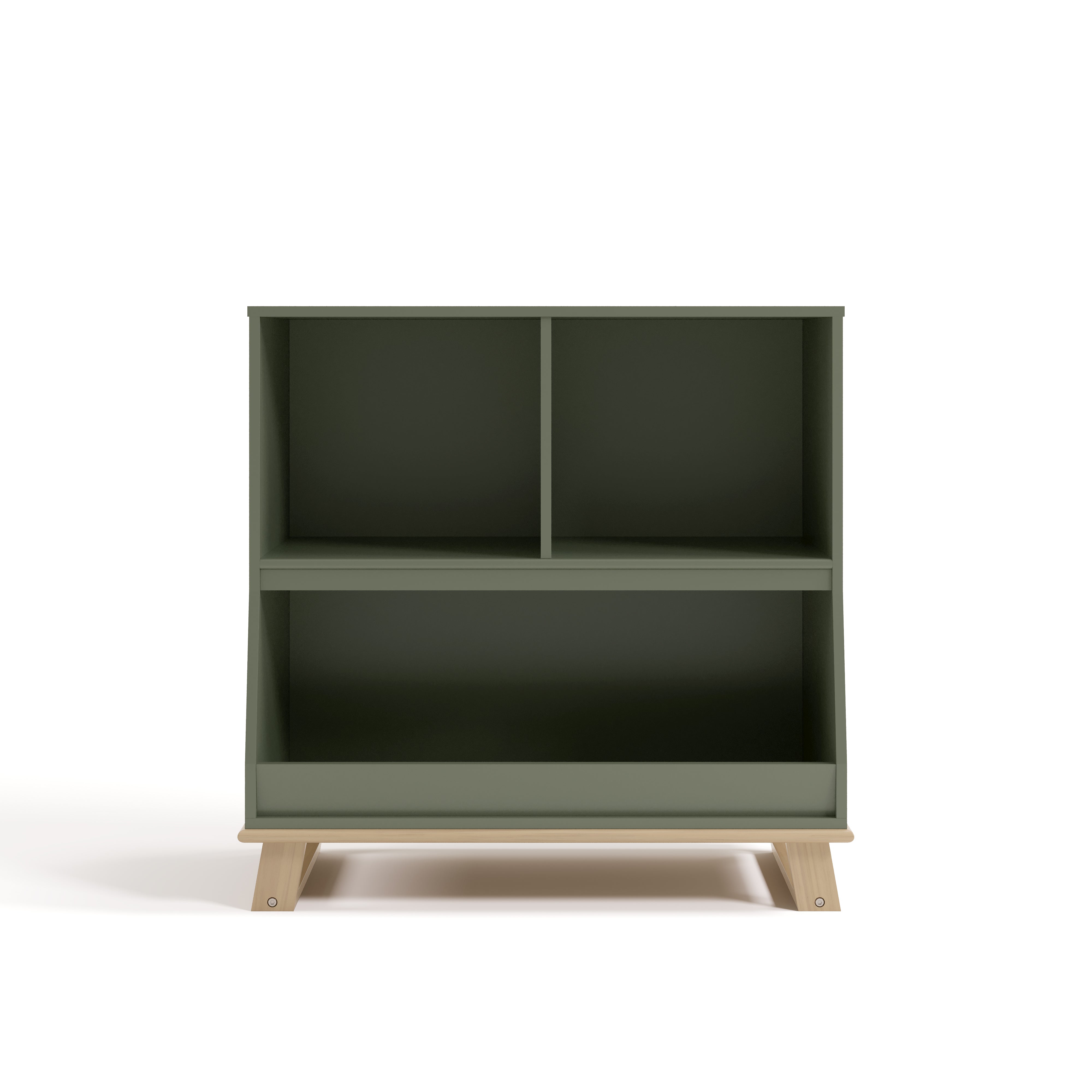 storkcraft modern convertible changing table olive with driftwood without topper front view
