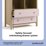 alpine driftwood with blush 2 drawer changing chest interlocking drawer callout