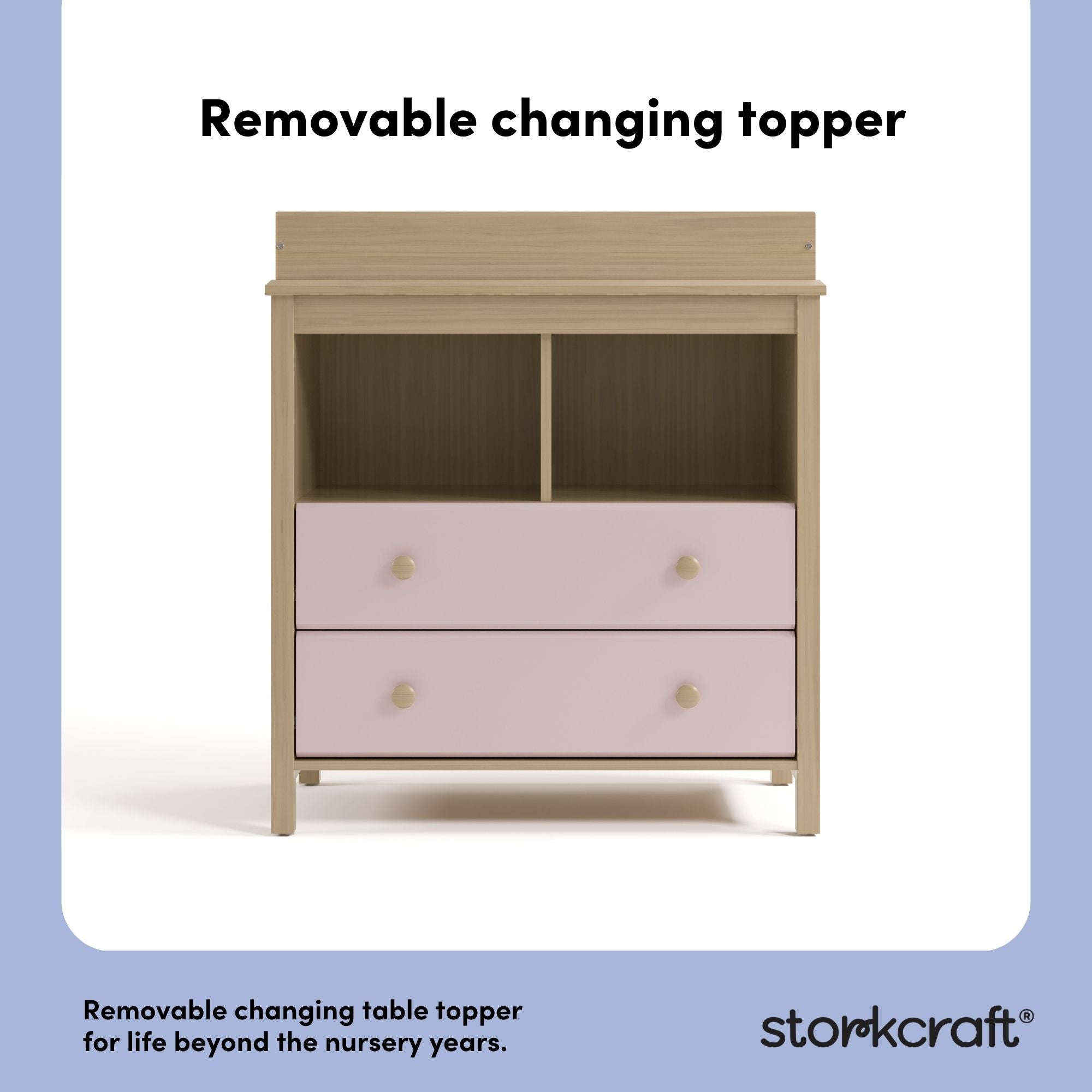 alpine blush with driftwood 2 drawer changing chest removable topper callout