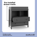 alpine gray 2 drawer changing chest pre-installed drawer tracks callout