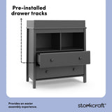 alpine gray 2 drawer changing chest pre-installed drawer tracks callout