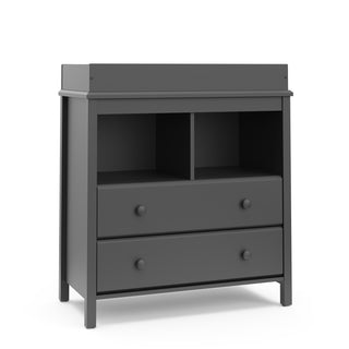 Gray 2 drawer chest with changing topper angled