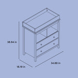 Alpine 2 drawer changing chest drawing with dimensions