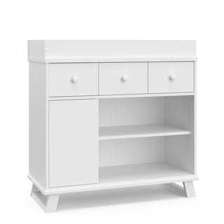 White changing table with 2 drawers angled view
