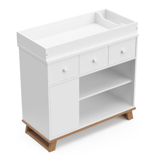 White with vintage driftwood base changing table with 2 drawers top view