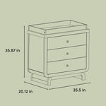 Santorini 3 drawer chest with changing topper drawing with dimensions