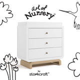 Santorini white with driftwood 3 drawer chest with changing topper with black doodles overlaid on image