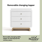 Santorini white with driftwood 3 drawer chest with changing topper removable topper callout