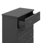 brookside 4 drawer gray dresser angled side view with top drawer open