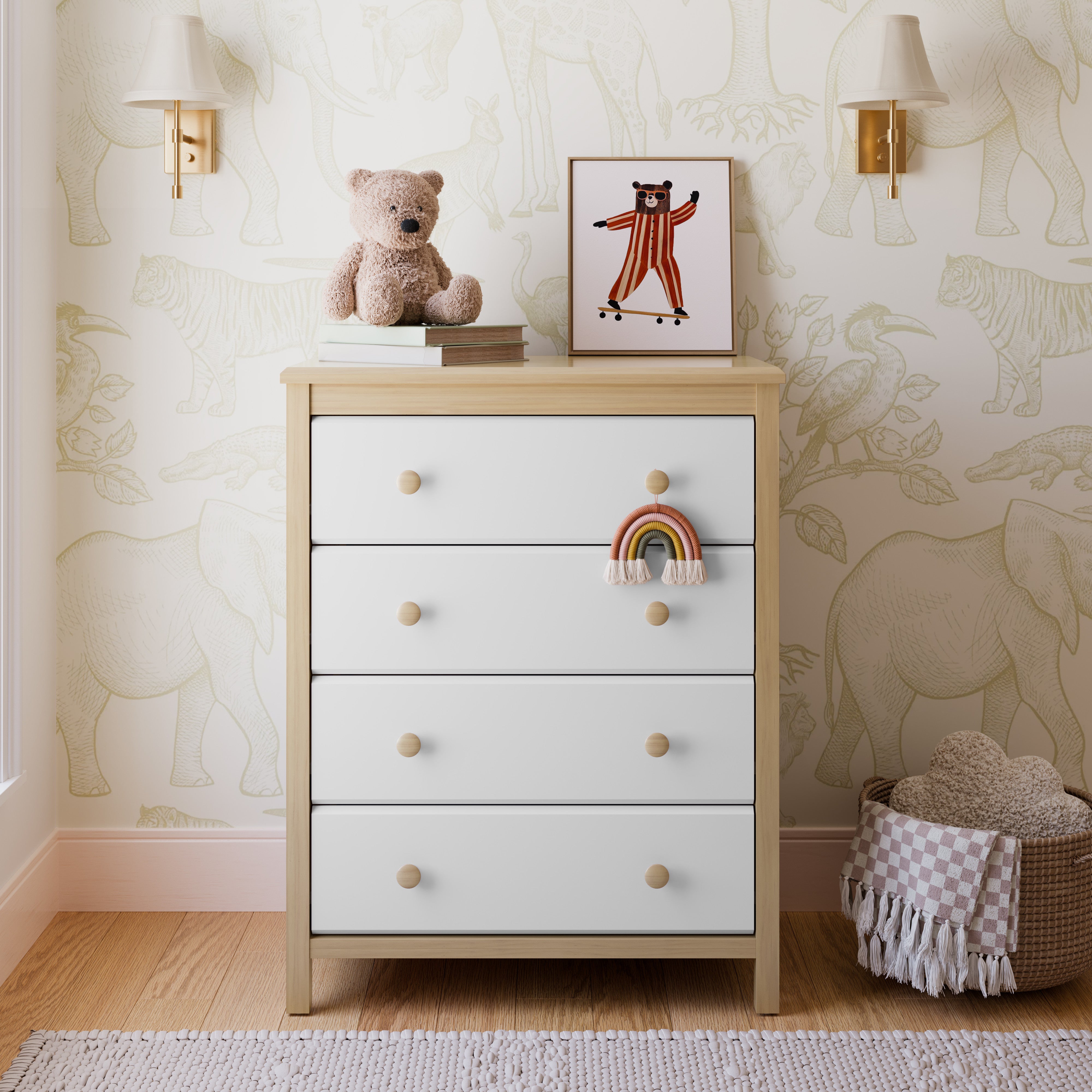 alpine driftwood with white 4 drawer dresser in nursery