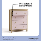 alpine driftwood with blush 4 drawer dresser pre-installed drawer tracks callout