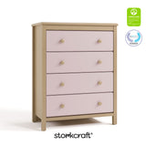 alpine driftwood with blush 4 drawer dresser with GGG and PTPA logos on top right