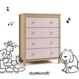 alpine driftwood with blush 4 drawer dresser with black drawings overlaid on image