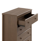 alpine hazelnut 4 drawer dresser with top drawer open closeup