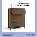 alpine hazelnut 4 drawer dresser pre-installed drawer tracks callout