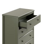 alpine olive 4 drawer dresser with top drawer open close up angle view