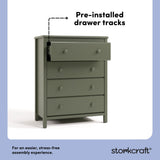 alpine olive 4 drawer dresser pre-installed drawer tracks callout