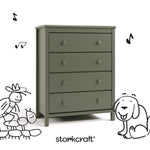 alpine olive 4 drawer dresser with black drawings overlaid on image