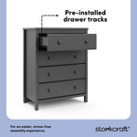 alpine gray 4 drawer dresser pre-installed drawer tracks callout