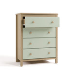 alpine driftwood with sage 4 drawer dresser with top drawer open angle view