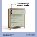 alpine driftwood with sage 4 drawer dresser pre-installed drawer tracks callout