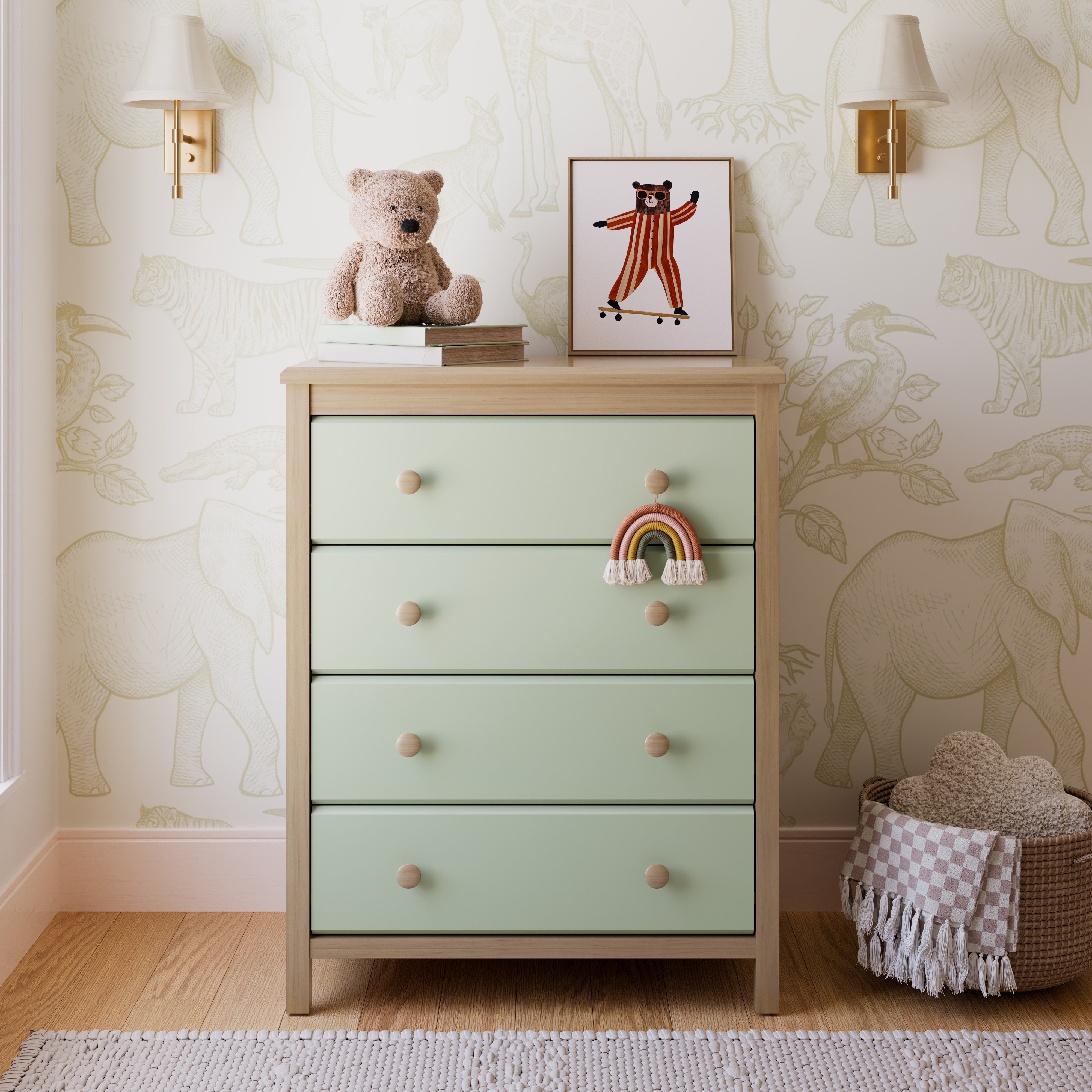 alpine driftwood with sage 4 drawer dresser in nursery