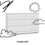 storkcraft brookside white 6 drawer with black cartoon drawings