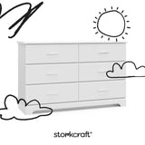 storkcraft brookside white 6 drawer with black cartoon drawings
